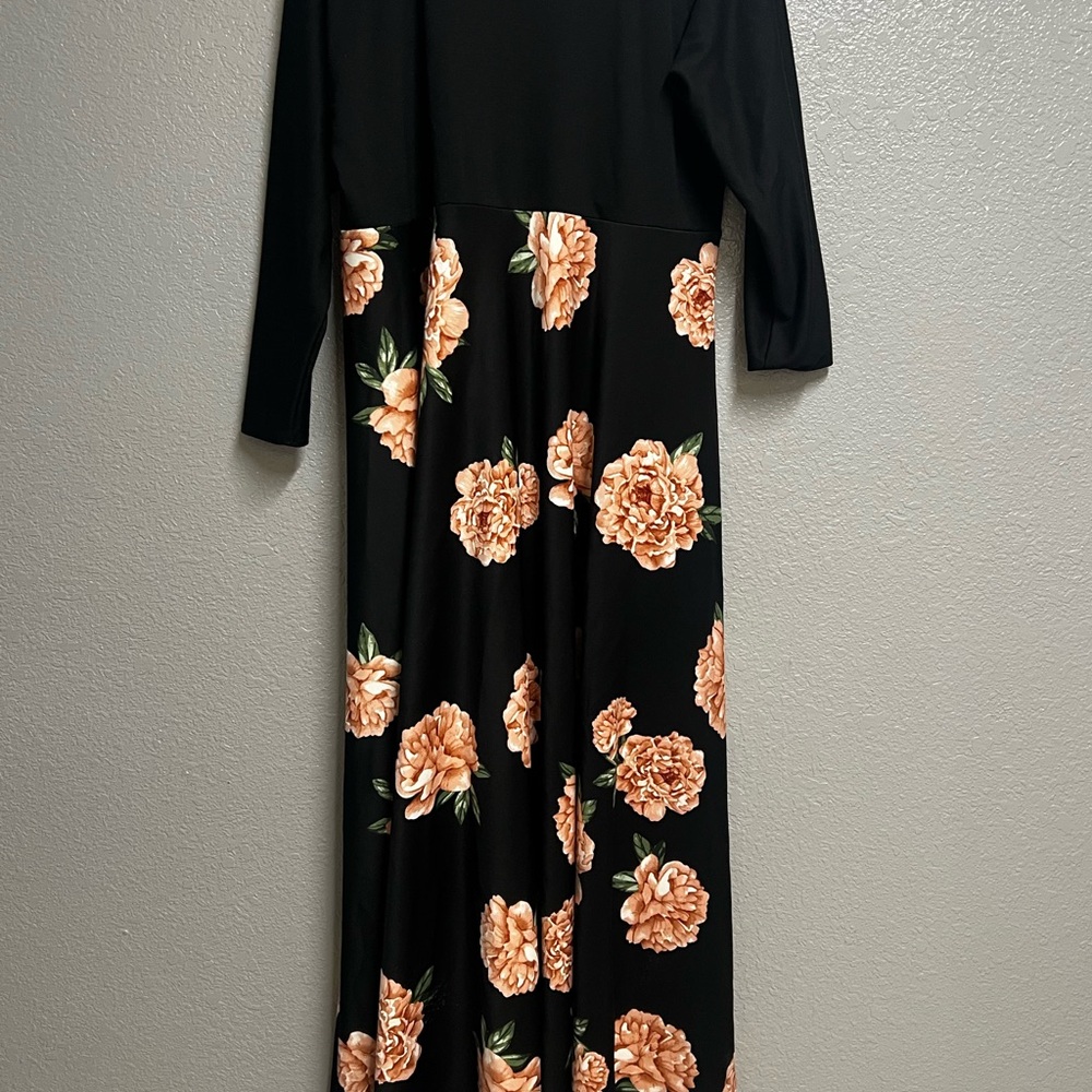 Floral Black and Orange Maxi Dress, No Brand or size, probably XL